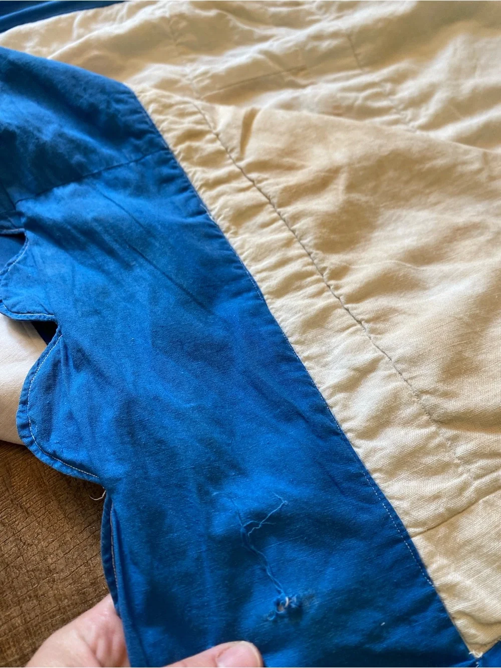 Hand-Embroidered Blue & Vintage Quilt